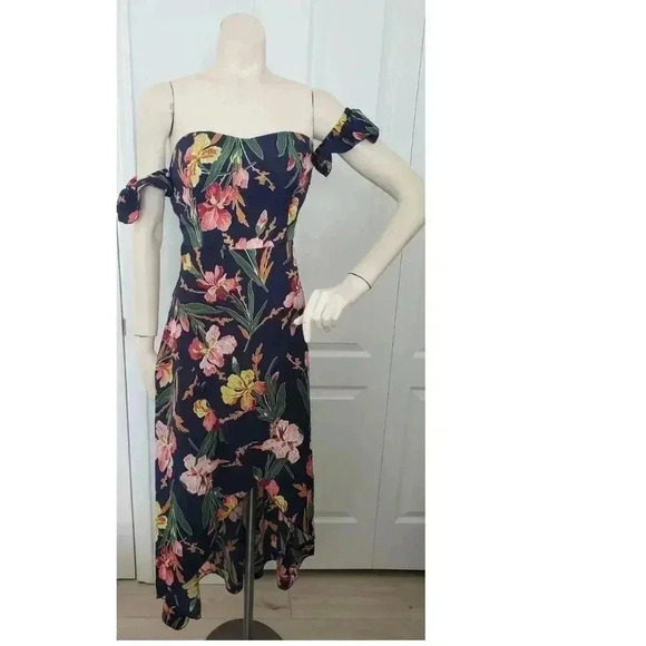 Boho Summer Floral maxi dress with slit in the front Medium Navy - Picture 8 of 11